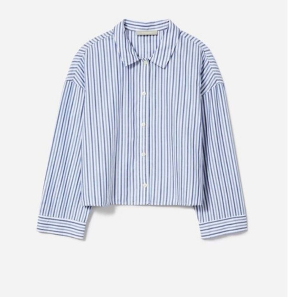 NWT Everlane The Woven PJ Button Down Crop Top Blue White Stripe Cotton Medium - Picture 6 of 16